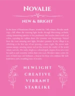 Novalie name origin print with meaning and traits in pink