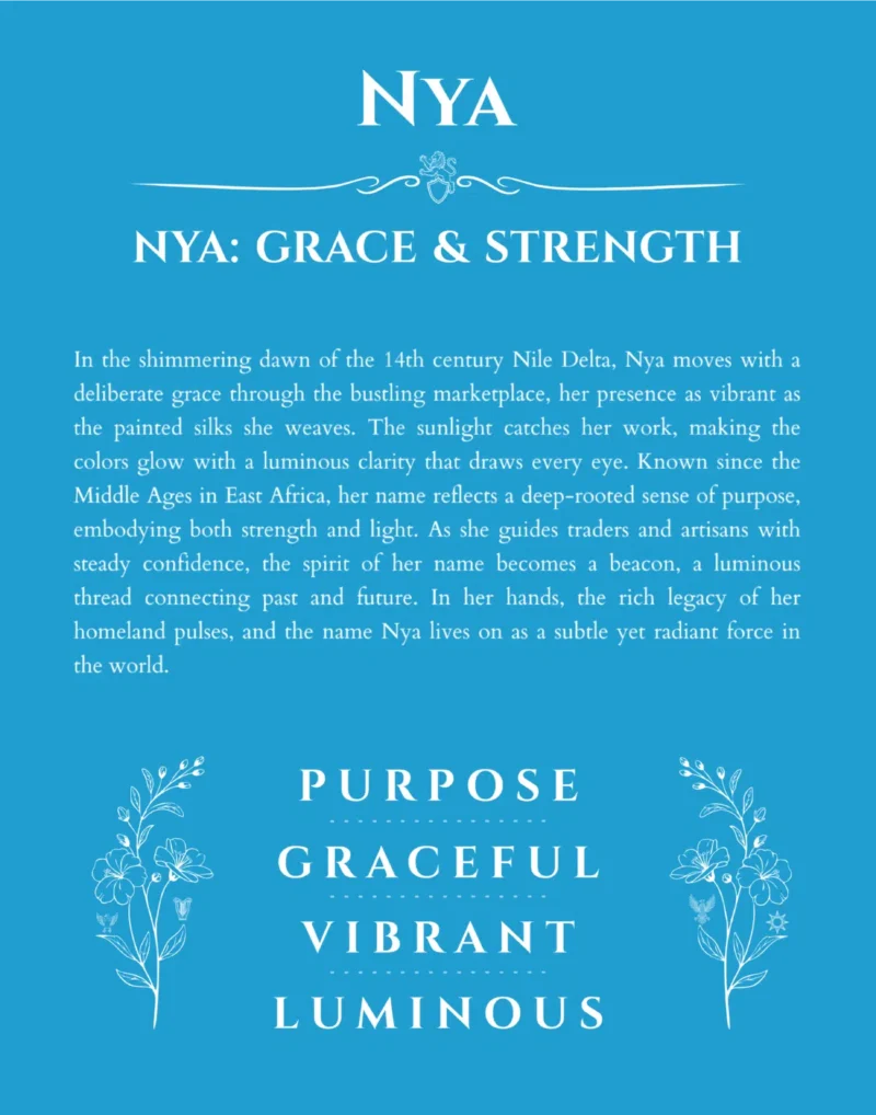 Nya custom name art showing meaning and origin in blue