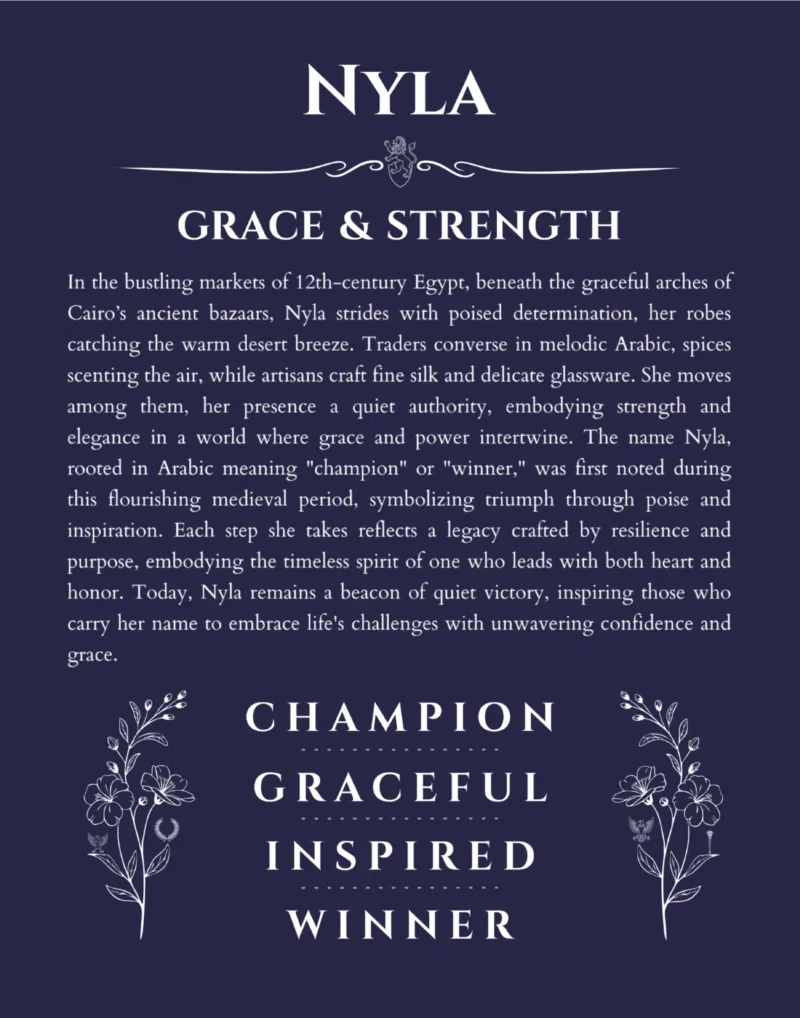 Nyla custom name meaning print in navy blue