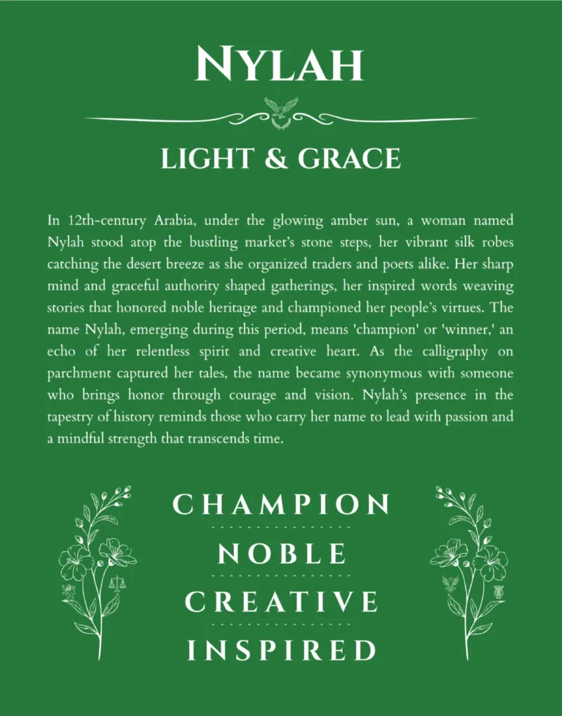 Nylah name meaning gift print in dark green