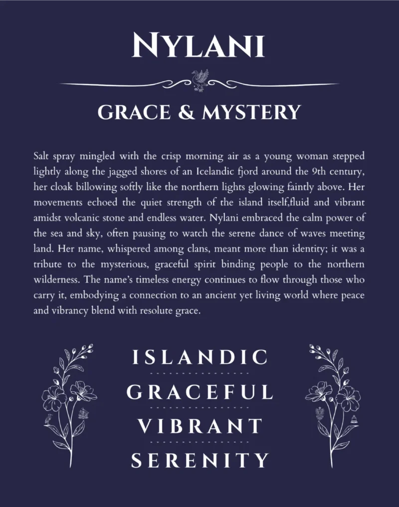 Nylani personalized wall art with the story of your name in navy blue