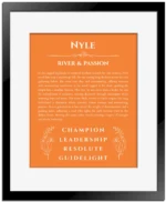 Nyle custom name print for wall display in orange with black matte frame