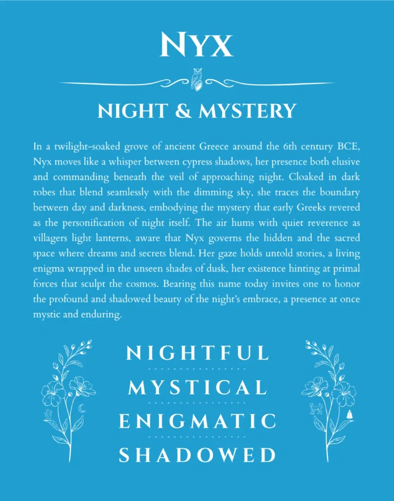 Nyx personalized name art with origin story in blue