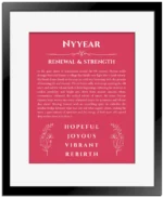 Nyyear name meaning gift print in red with black matte frame