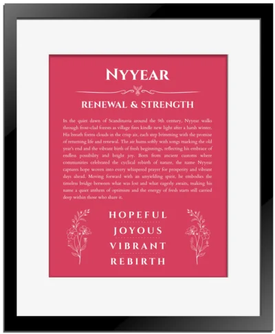 Nyyear name meaning gift print in red with black matte frame