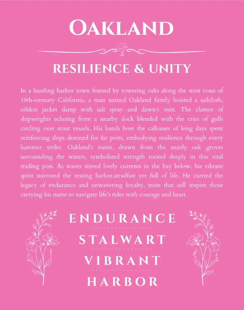 Oakland name meaning gift print in pink