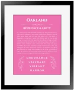 Oakland name meaning gift print in pink with black matte frame