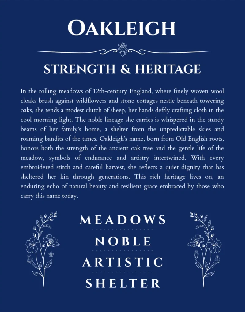 Oakleigh custom name print for wall display in deep blue
