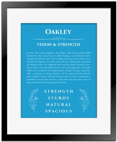 Oakley custom name meaning print in blue with black matte frame