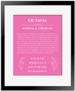 Octavia personalized name meaning print in pink with black matte frame