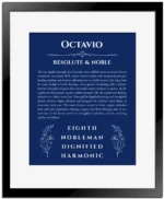 Octavio name meaning wall art by Get Your Story in deep blue with black matte frame