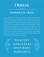 Odelia personalized wall art with the story of your name in blue