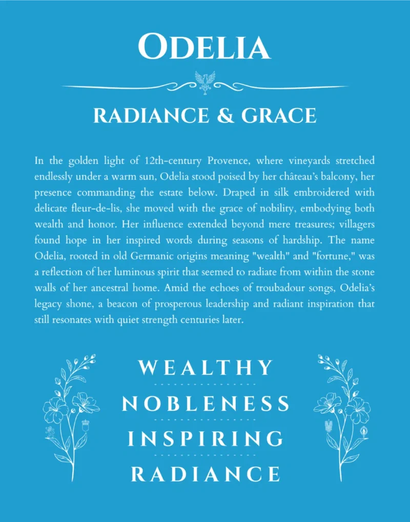 Odelia personalized wall art with the story of your name in blue