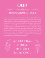Olin personalized name print with origin and traits in pink