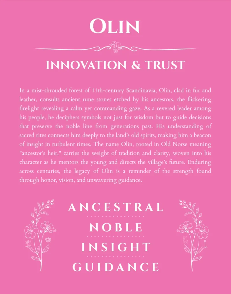 Olin personalized name print with origin and traits in pink