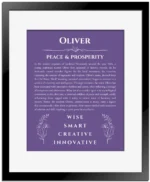 Oliver custom name print for wall display in purple with black matte frame