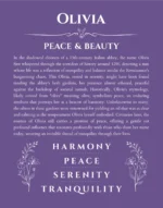 Olivia personalized name print with origin and traits in purple