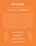 Olivier personalized name art with origin story in orange