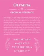 Olympia name origin print with meaning and traits in pink