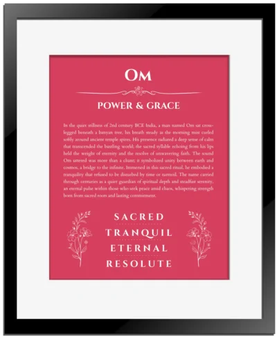 Om custom name print for wall display in red with black matte frame