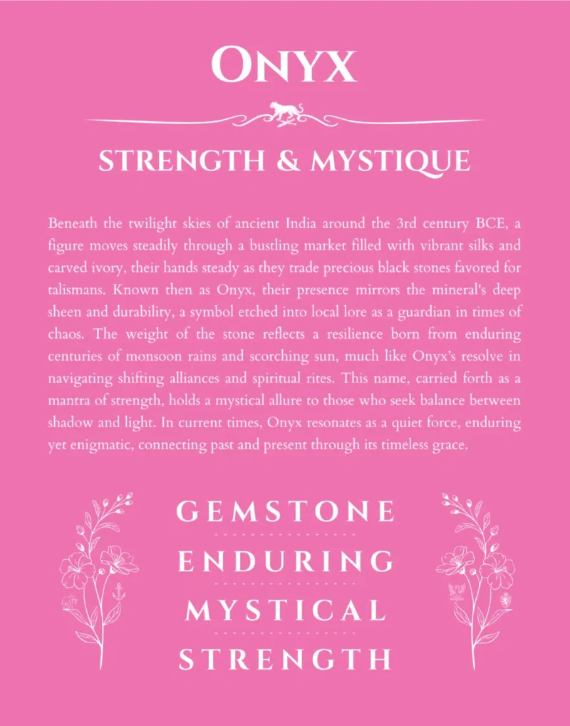 Onyx personalized name print with origin and traits in pink