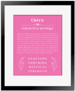 Onyx personalized name print with origin and traits in pink with black matte frame
