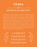 Oona custom name art showing meaning and origin in orange