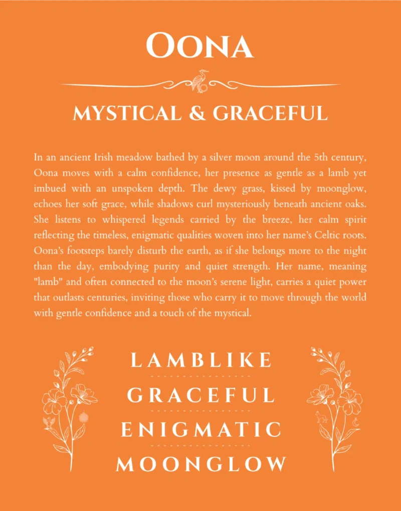 Oona custom name art showing meaning and origin in orange