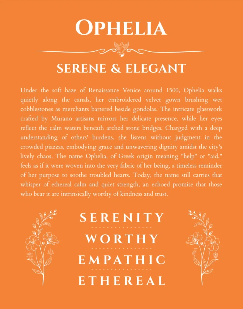 Ophelia name meaning wall art by Get Your Story in orange