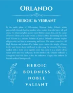 Orlando personalized name art with origin story in blue