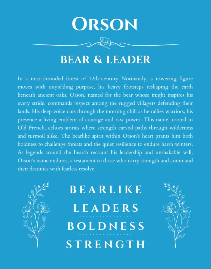 Orson personalized name art with origin story in blue