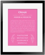 Osiah custom name print for wall display in pink with black matte frame