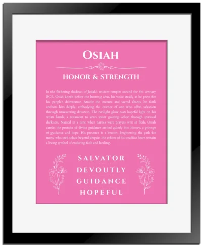 Osiah custom name print for wall display in pink with black matte frame