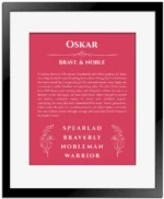 Oskar personalized name meaning print in red with black matte frame