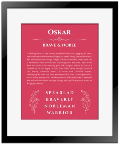 Oskar personalized name meaning print in red with black matte frame
