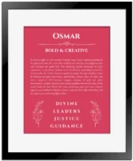 Osmar name meaning gift print in red with black matte frame