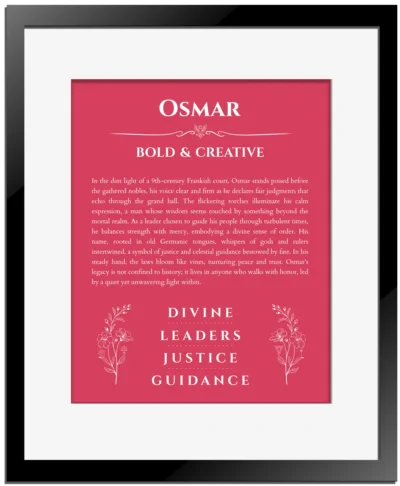 Osmar name meaning gift print in red with black matte frame