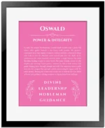 Oswald name meaning wall art by Get Your Story in pink with black matte frame