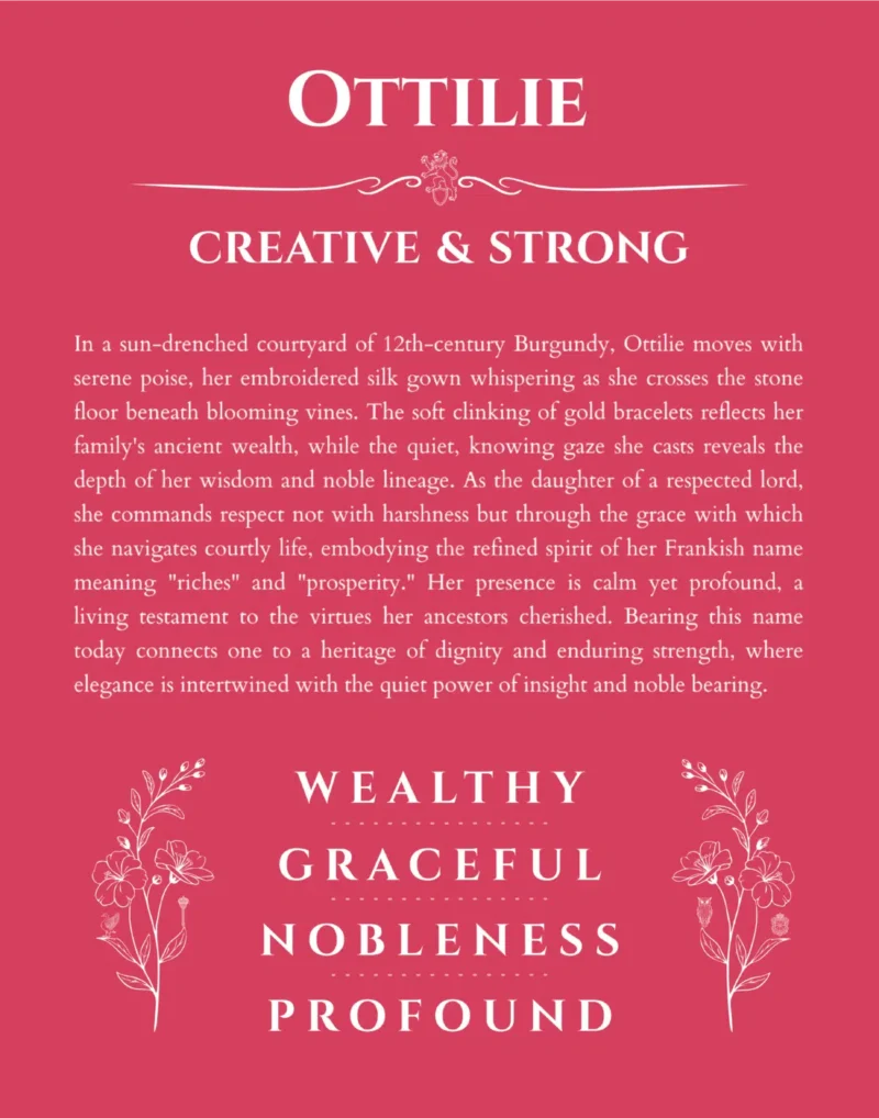 Ottilie name origin print with meaning and traits in red