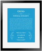 Otto custom name meaning print in blue with black matte frame