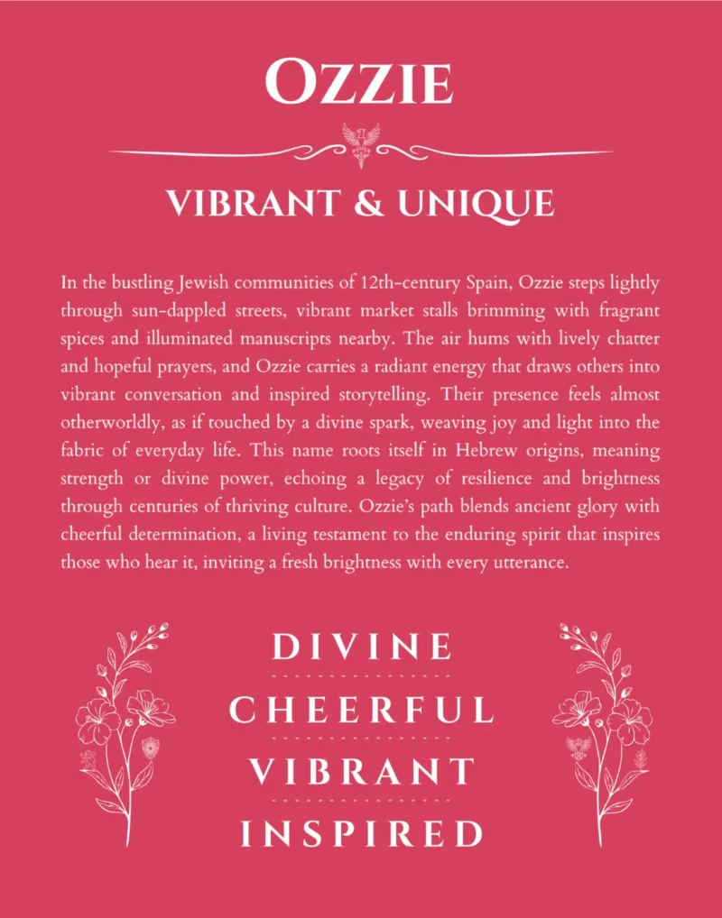 Ozzie name origin print with meaning and traits in red