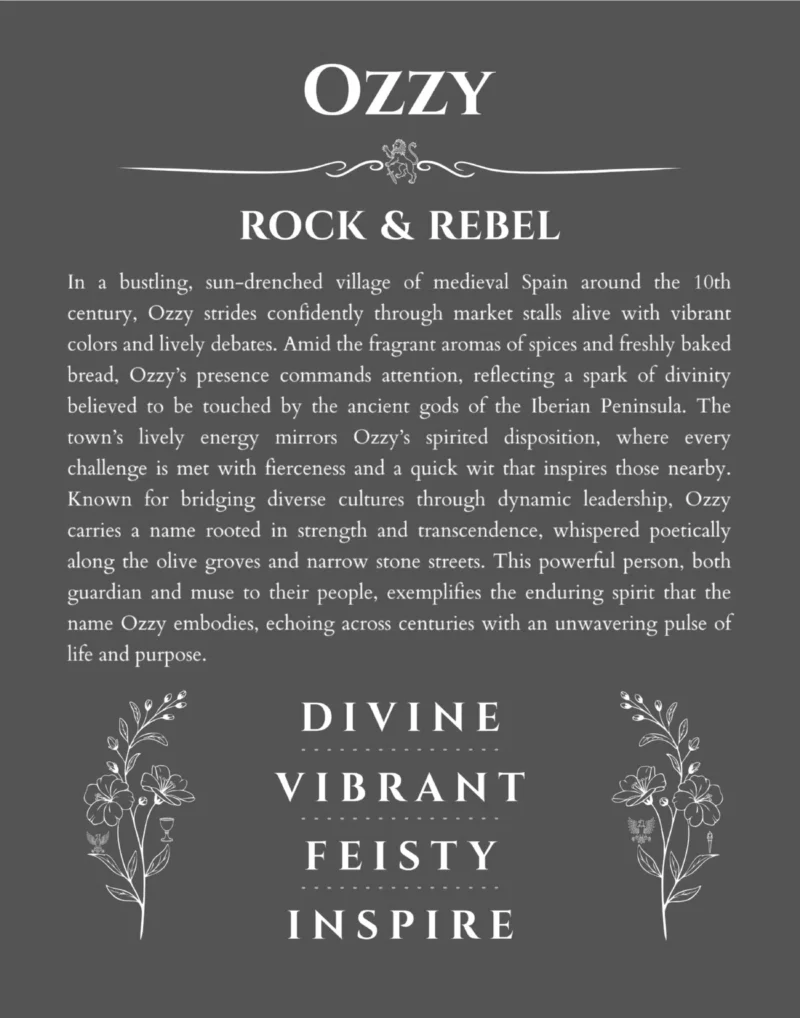 Ozzy personalized name meaning print in gray