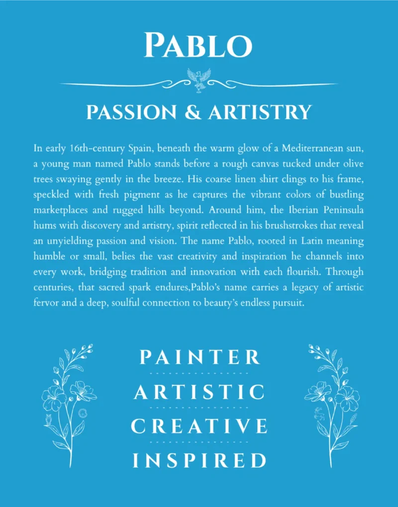 Pablo name meaning wall art by Get Your Story in blue