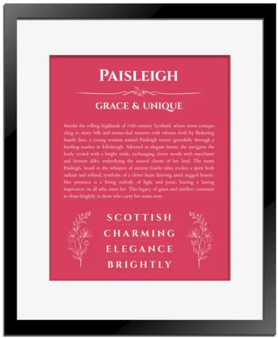 Paisleigh name meaning wall art by Get Your Story in red with black matte frame