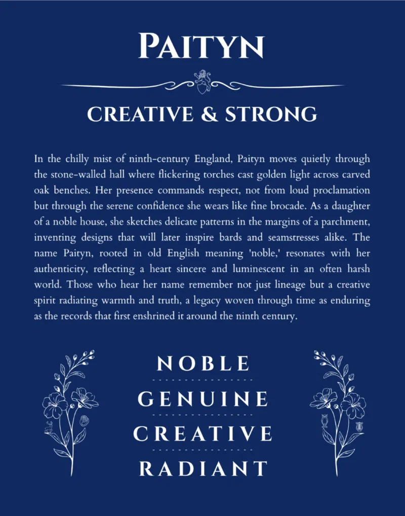 Paityn custom name art showing meaning and origin in deep blue