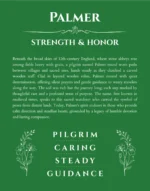 Palmer custom name art showing meaning and origin in dark green