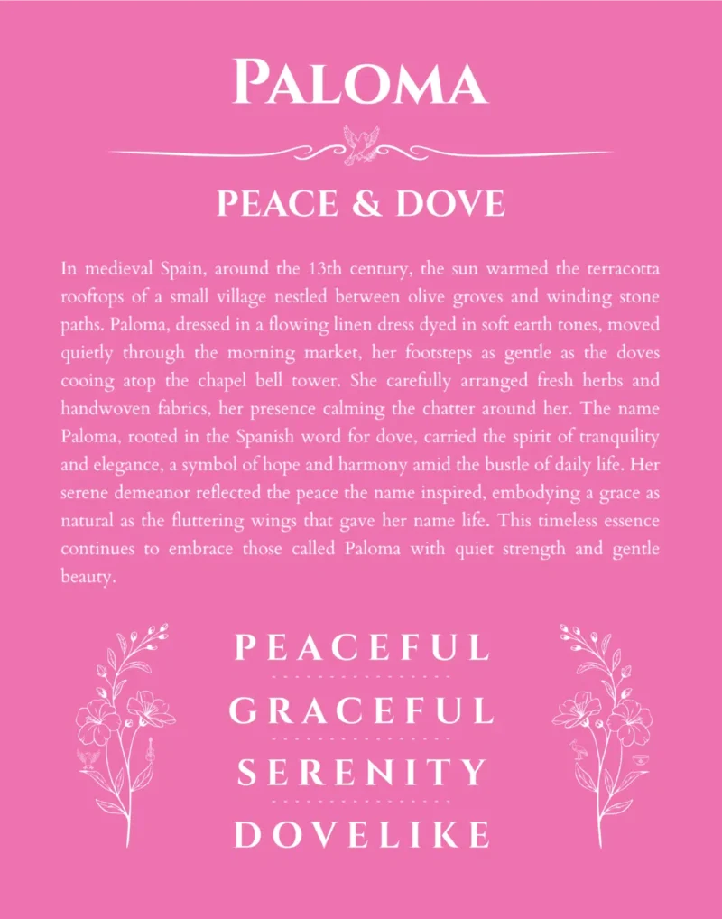 Paloma personalized name art with origin story in pink