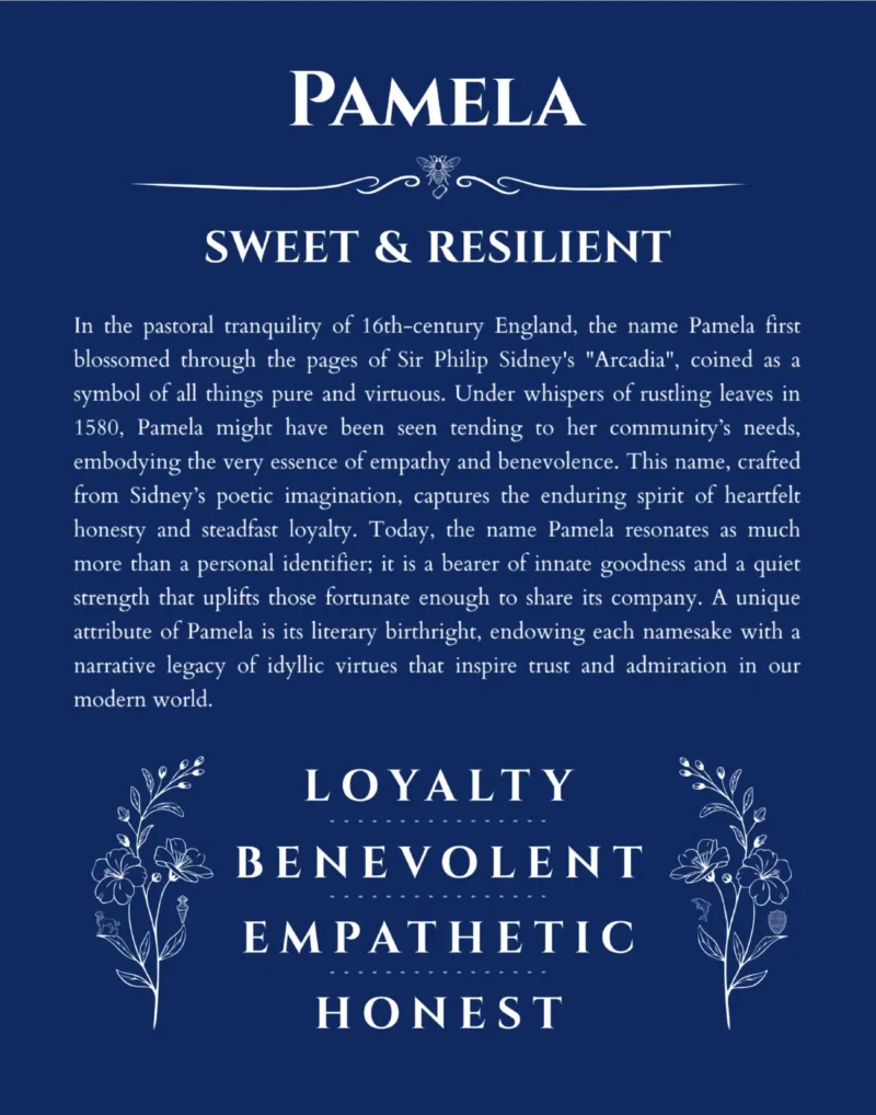 Pamela name meaning gift print in deep blue