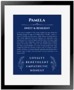 Pamela name meaning gift print in deep blue with black matte frame