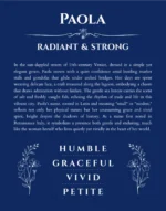 Paola name origin print with meaning and traits in deep blue